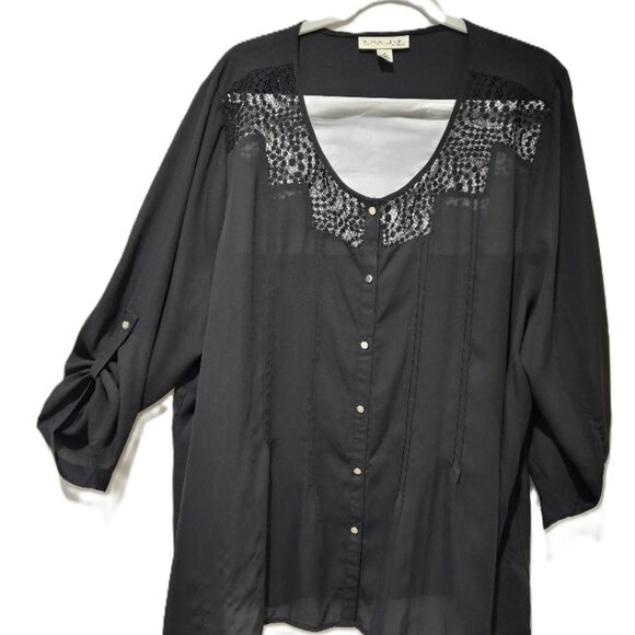 BLACK CHIFFON & LACE DRESSY BLOUSE TUNIC       2X - Picture 1 of 5